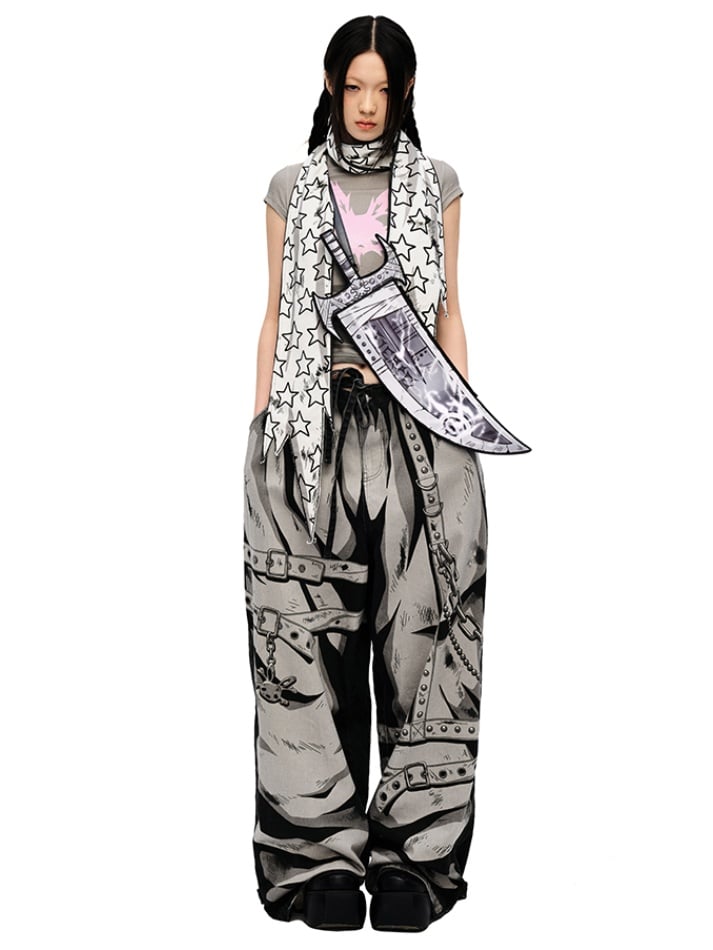 White Star Asymmetrical Hem Distressed Scarf