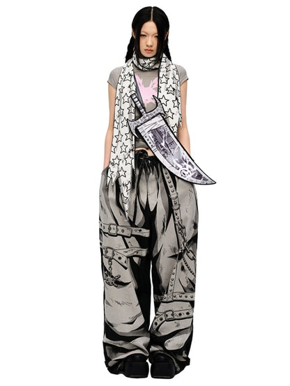 White Star Asymmetrical Hem Distressed Scarf