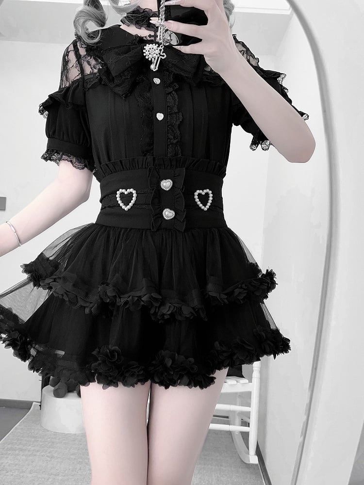 Blouse Kei Jirai White / Buttons with Black Heart