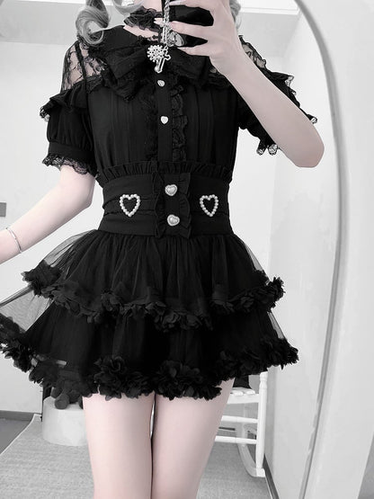 Blouse Kei Jirai White / Buttons with Black Heart