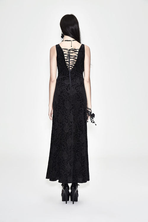 Gothic Fitted Waist Black Purple Rose Lace Dress for Women