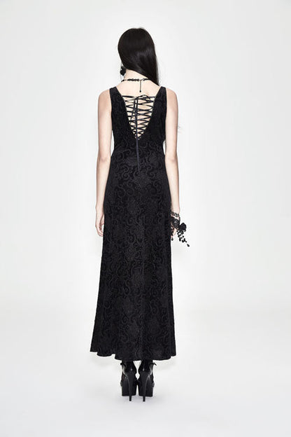 Gothic Fitted Waist Black Purple Rose Lace Dress for Women