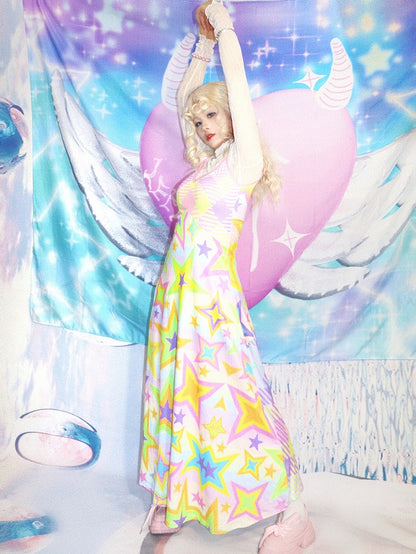Macaroon Y2K Cami Dress with Star Prints and Striped Patterns