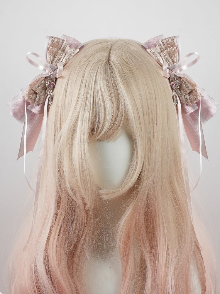 Pink Big Bow Heart Rhinestone Charm Lolita Hairclips