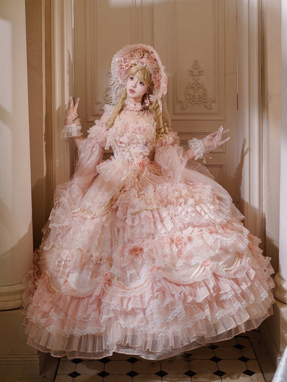 Length Wedding Floral and Lolita Gorgeous Sizes Dress Floor Chain Pink Available Hanayome Bead Plus Hime