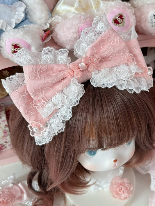Regular Floral Version Trim Pink Lace Design KC Bowknot