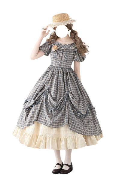 チェックレトロワードロリータペチコートドレスフォレスト+