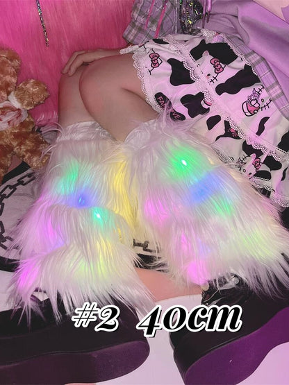 LEDライト付きホワイト 25CM/40CM シャギーレッグウォーマー