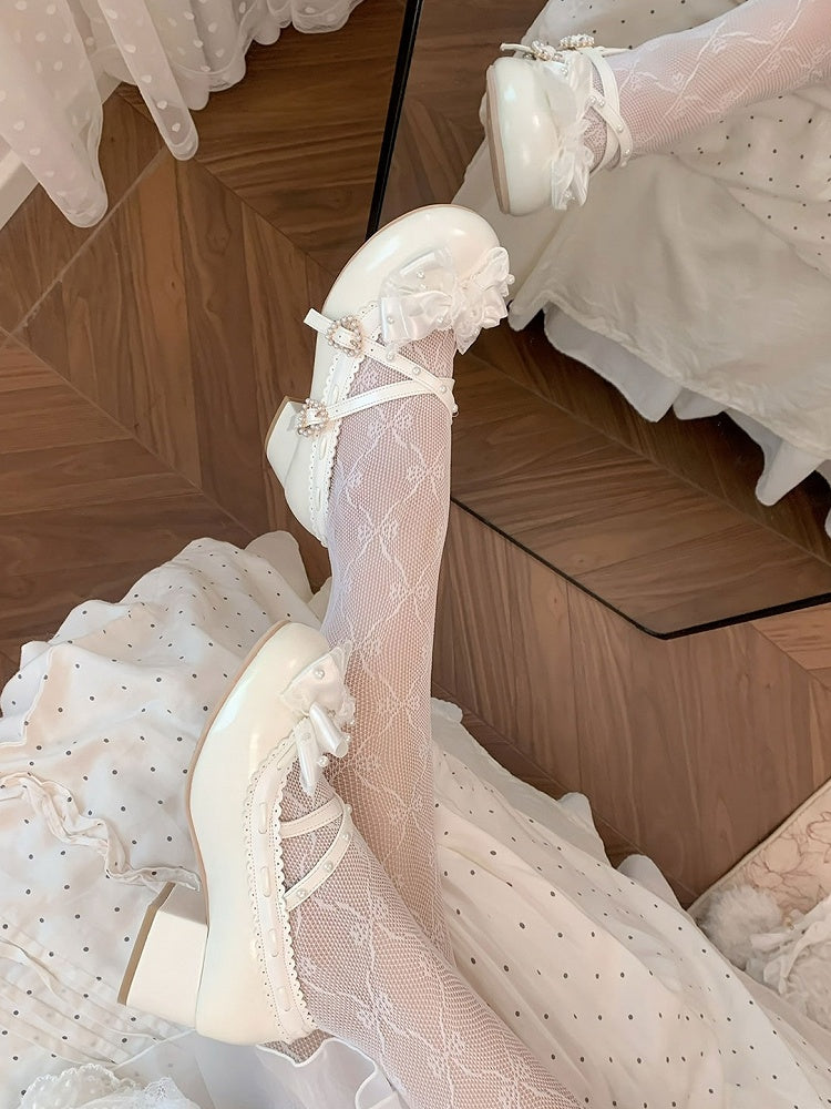 Mid White Sophisticated Lolita - Decor Beads Heels