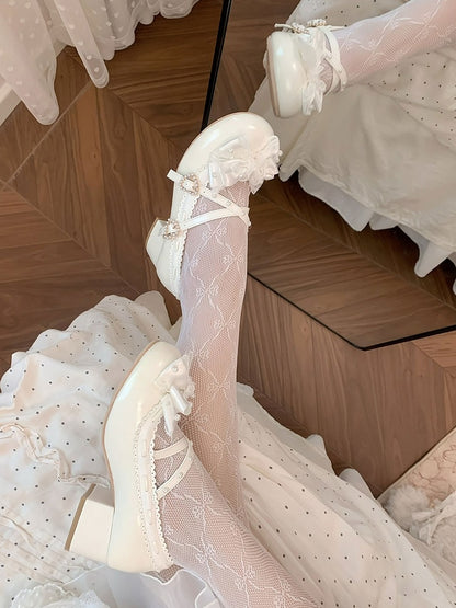 Mid White Sophisticated Lolita - Decor Beads Heels