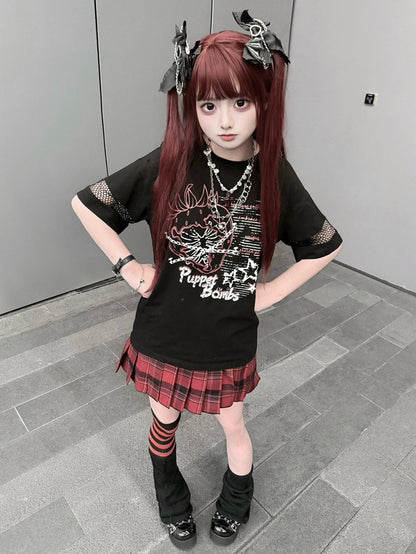 Black Strawberry & Chain Print Mesh T-Shirt - Puppet Bombs