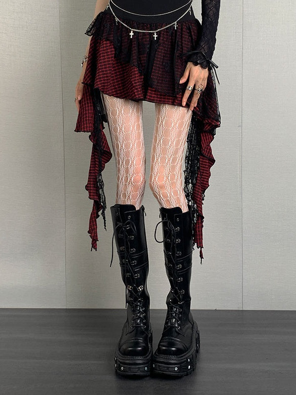 Weiße Y2K-Strumpfhose mit Spitzen-Aushöhlung