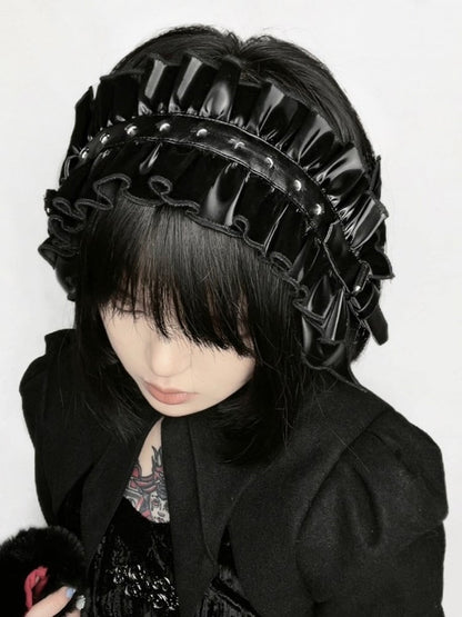 Hairband Punk Bow Black Trim Ruffle
