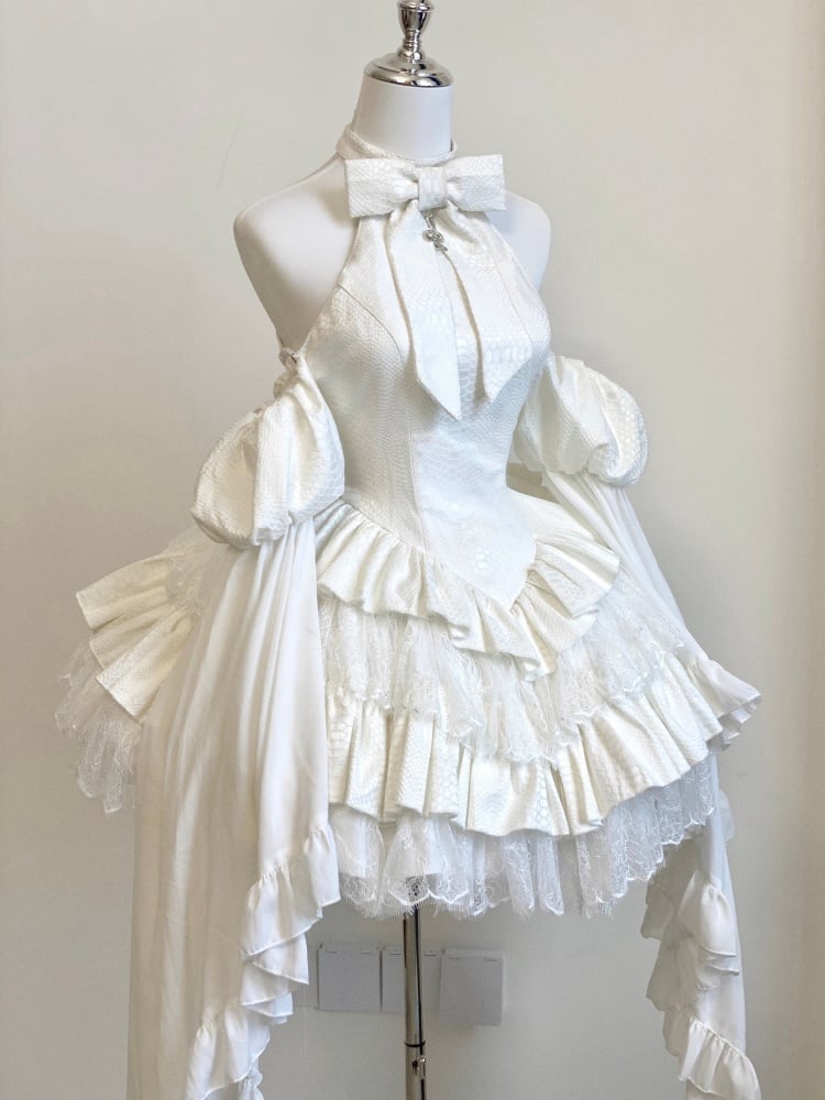 White Cutout Halter Neck JSK Lolita Dress | Diamond Honey