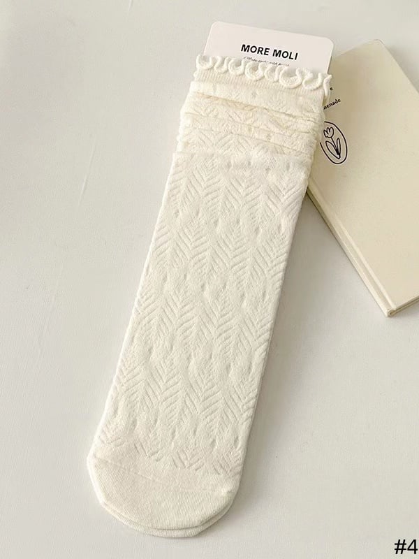 Available JK 5 Ruffled Patterns Socks White