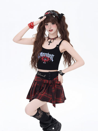 Gothic Black/White Letter Print Glamorous Cropped Cami Top