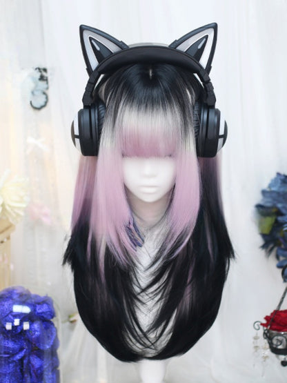 Pink and Purple Ombre Under Bust Length Wig with Full Bangs