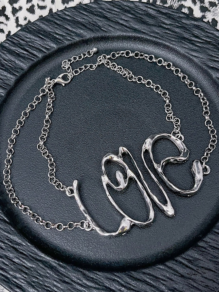 Anhänger Buchstaben Halskette Y2K Silber