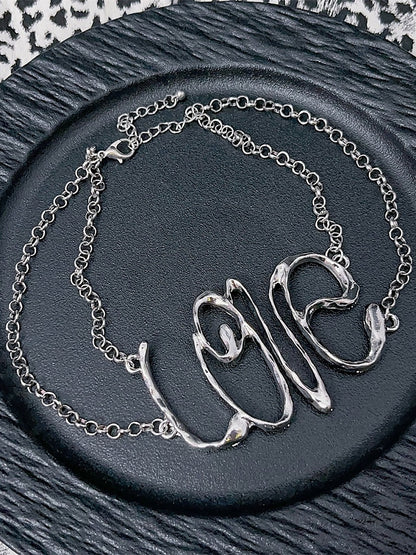 Anhänger Buchstaben Halskette Y2K Silber