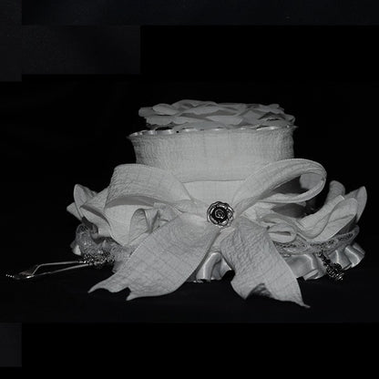 Trim And Decorated Lace Crown White Fork Hat Mini Bowknot Design Scoop