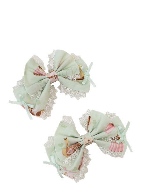 Bowknot Mint Hairclips Green / Pink