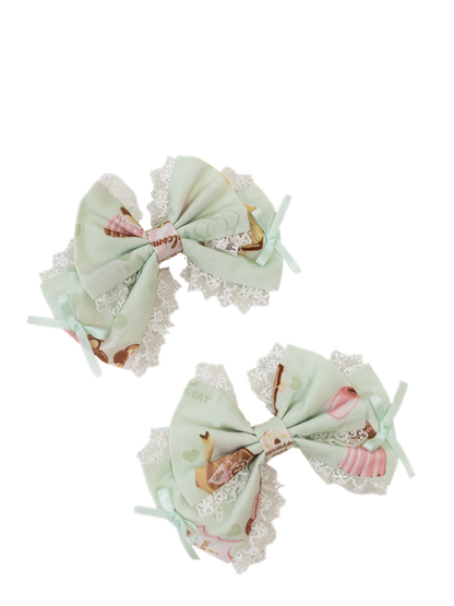 Bowknot Mint Hairclips Green / Pink