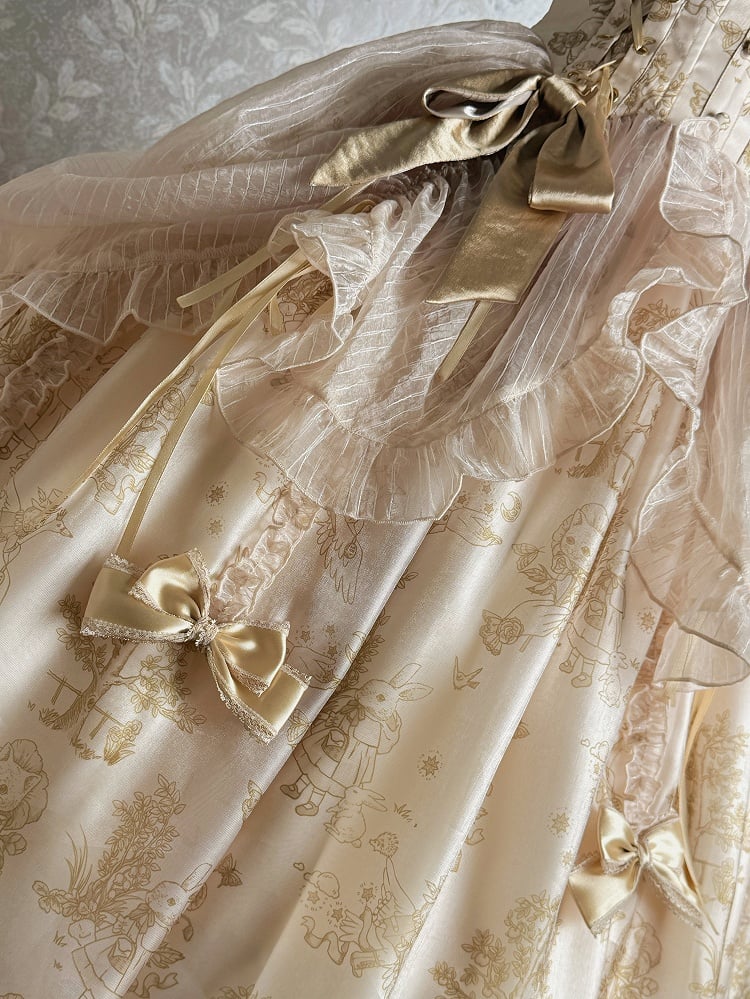 Drawstring Lolita Skirt Corset Waist Overlay Champagne Jumper