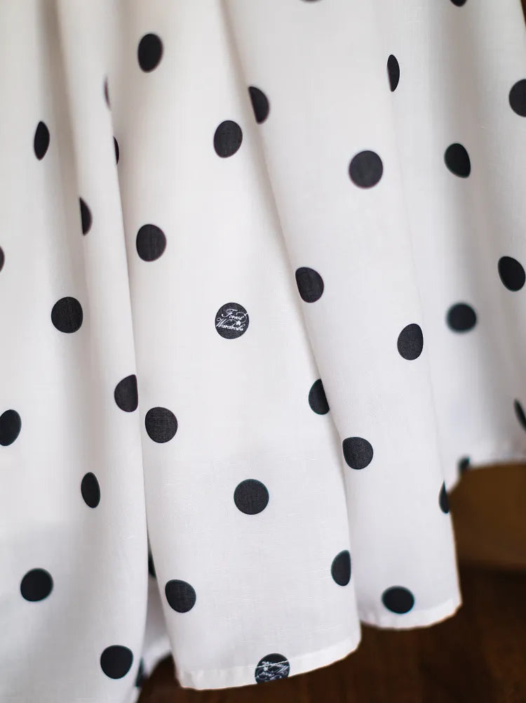 und Ausschnitt Polka Dots Quadrat Blütenblatt Kleid Ärmel Schwarz Weiß Muster