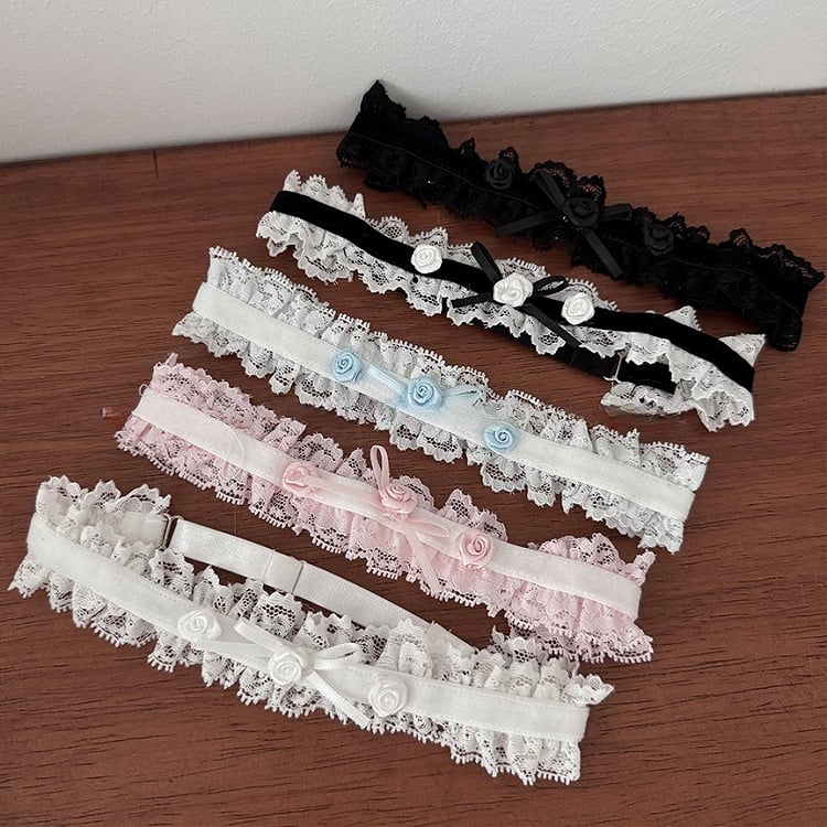 ピンクのスイートローズの蝶結びレーストリムのレッグループ