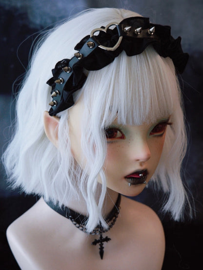 KC Studs Black Decorated Gothic Heart Ruffle Trim Design With