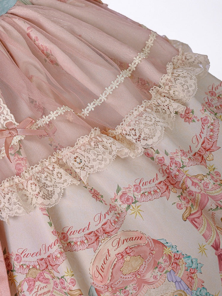 Doll Theme JSK Dress in Blue & Pink with Bow Accents, Lolita Style - Alice Girl