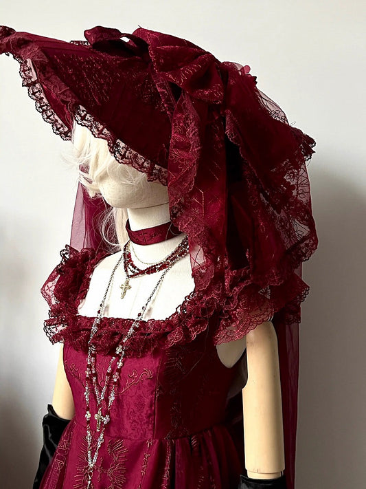 Red/White/Gray Gothic Lolita Hat