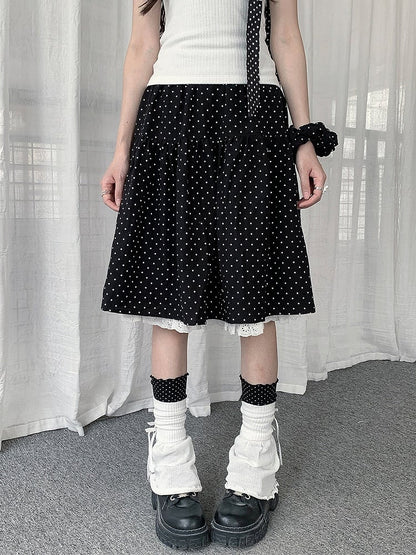 Vintage Y2K Polka-Dot Skirt with Lace - Solkatt