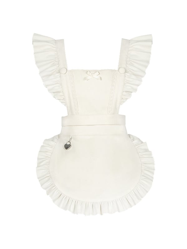 Flutter with Charm Heart Lolita Maid Sleeves Apron Beige Lock