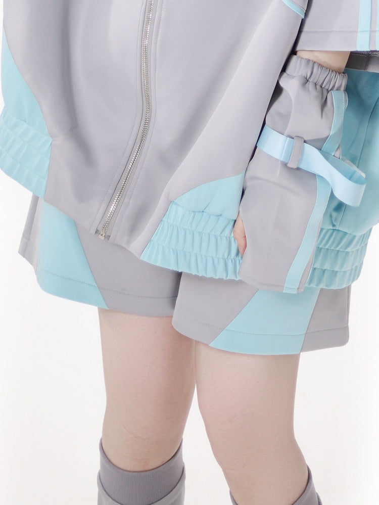 Grüne und graue Kei Sports Shorts im Colorblock-Design Jirai