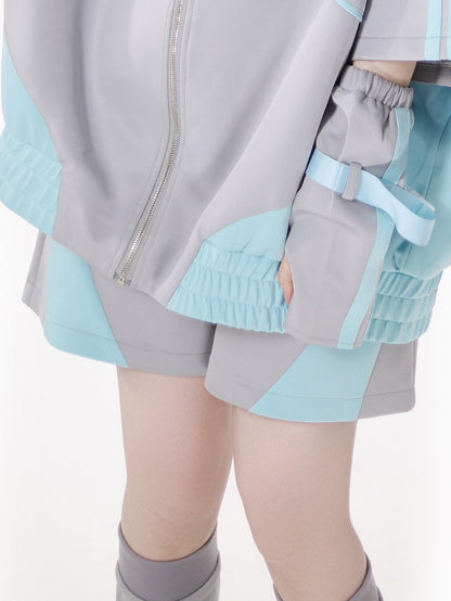 Kei Sports Shorts Jirai Green and Gray Colorblock Design