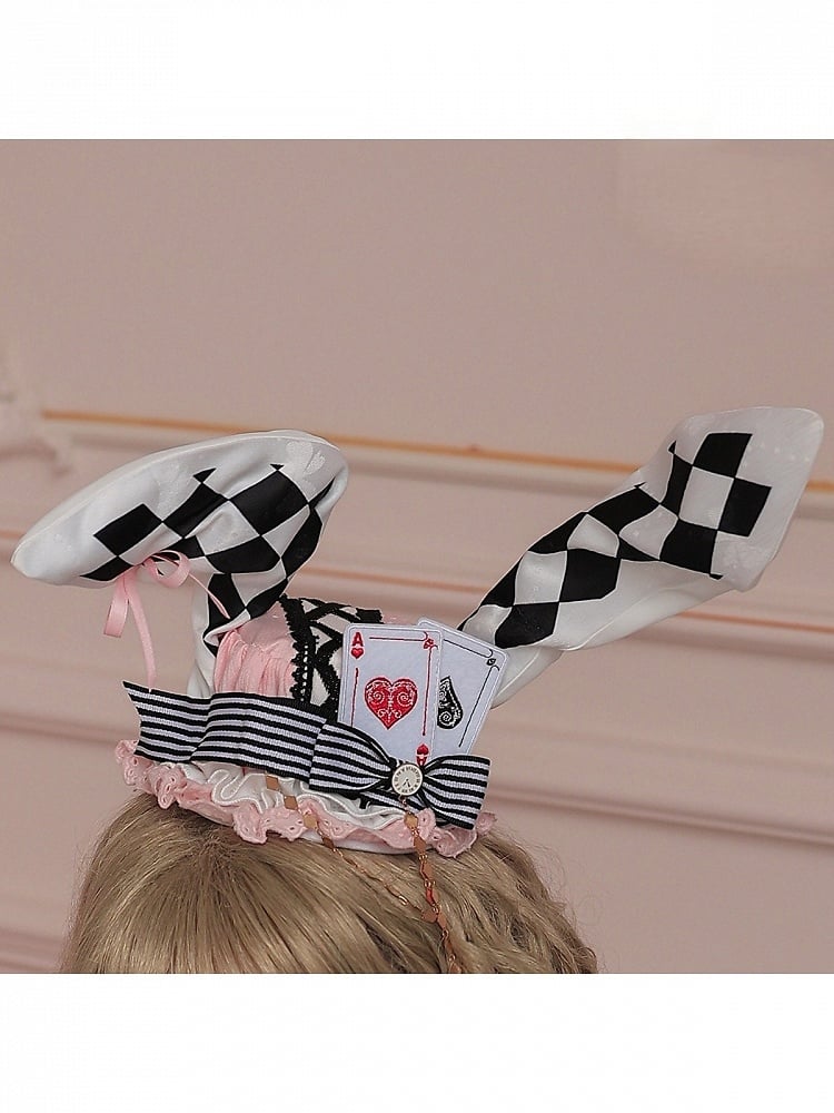 Wonderland Rabbit Ear Hat Poker Card & Checkered Motif in 4 Shades - Ying Luo Fu
