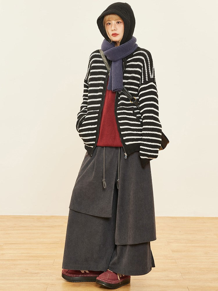 Wide-leg Cut Dark Design Pants Asymmetrical Gray