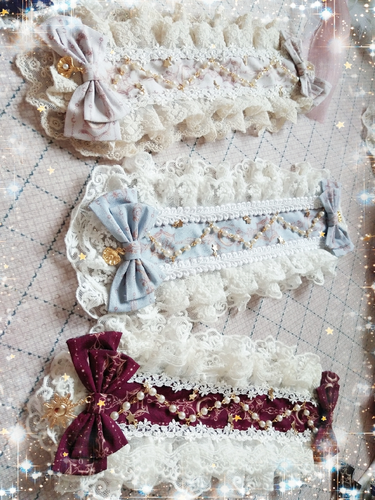 With Star-Moon Lolita Chain Options Hairband 5 Color Pearl Lace Bowknot