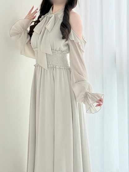 Cutout Jirai Tie Kei Innocence Pure Shoulder Dusty Neck mit Kleid und ästhetischem Grün