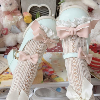Sweet with Janes Heel Choice Round Bows Green Decor Style Pink Toe Mary Classic - Design 2cm/5cm