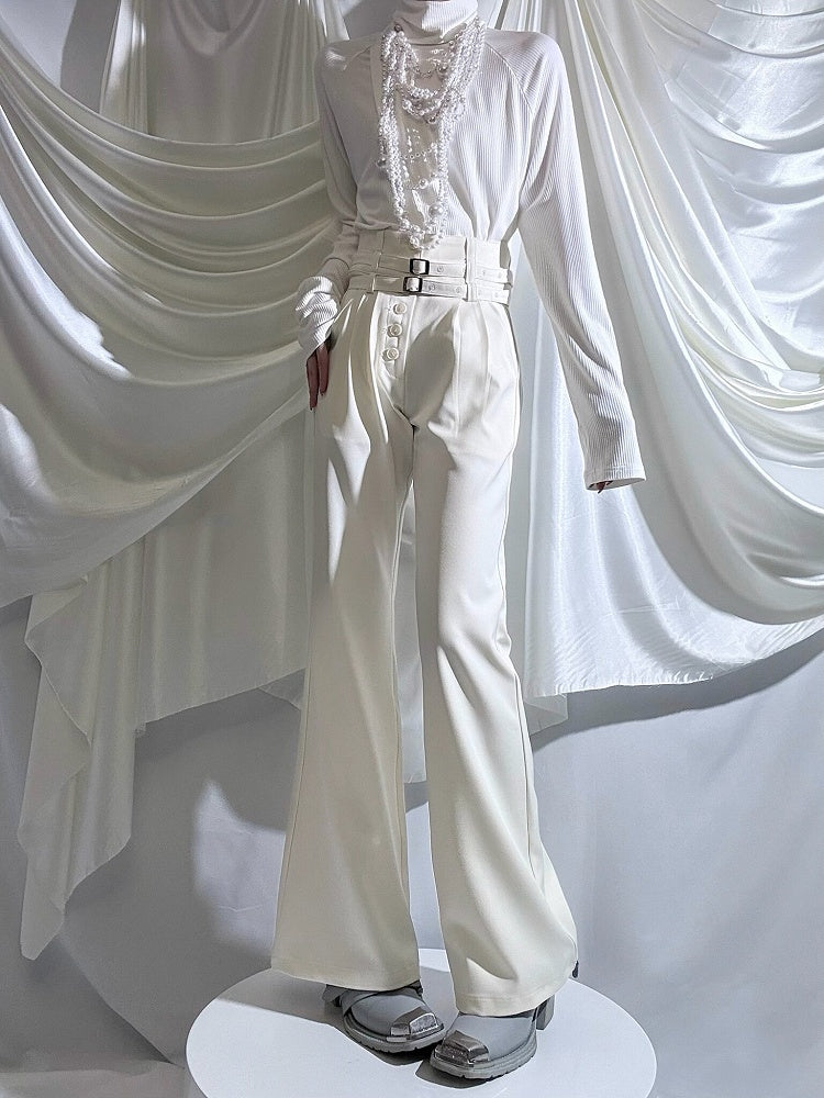 Sleeve Mock Long Slim-fitting Collar Top Prince White