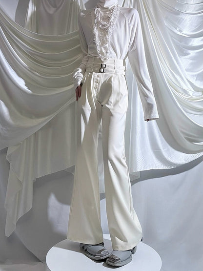 Sleeve Mock Long Slim-fitting Collar Top Prince White