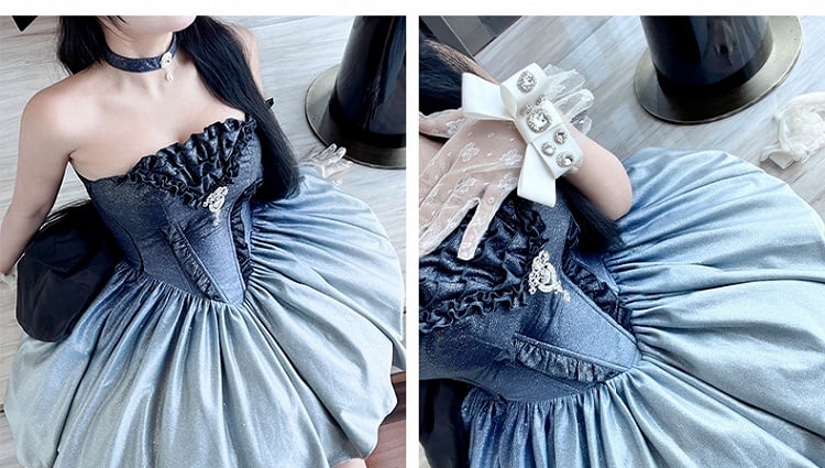 Strapless Dress Gradient Blue Shimmering Birthday Starry Night