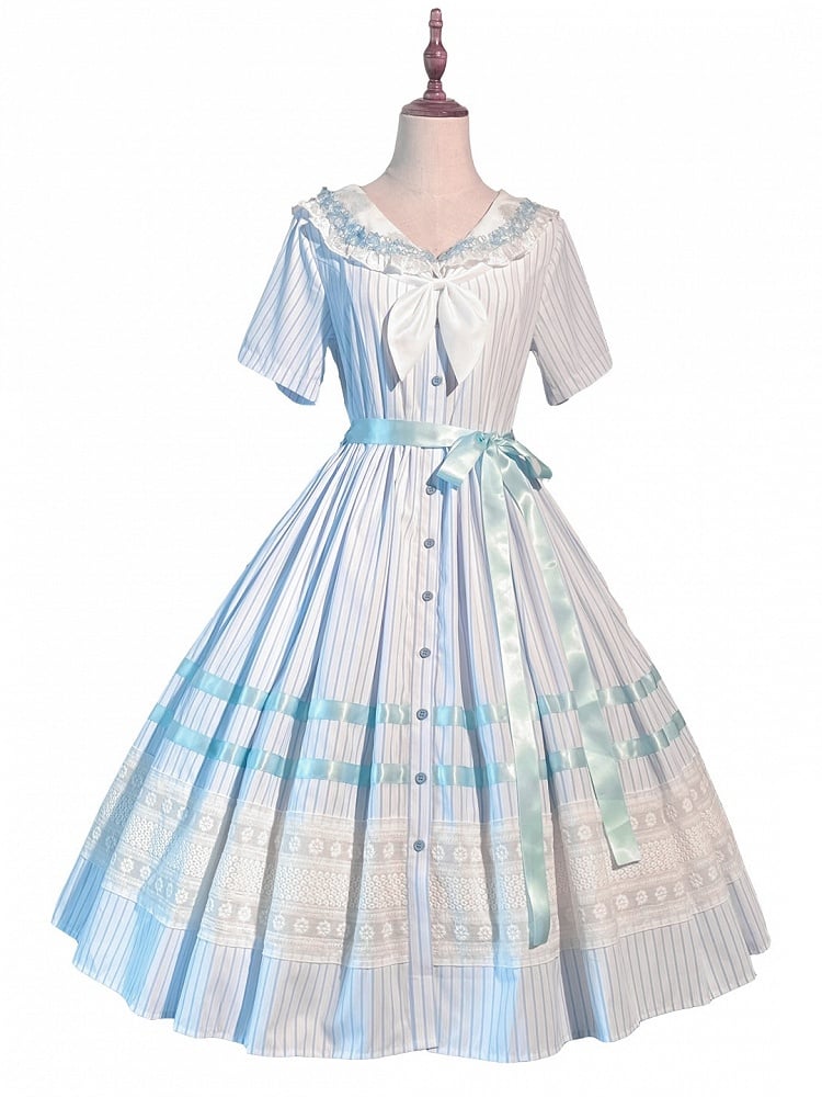 Sailor Muster Verfügbar Plus Blau Lolita Kleid Größen Meer Kragen Jacquard Sommer Gestreiften Shell