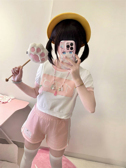 Pink Elastic Waist Thigh Length Shorts