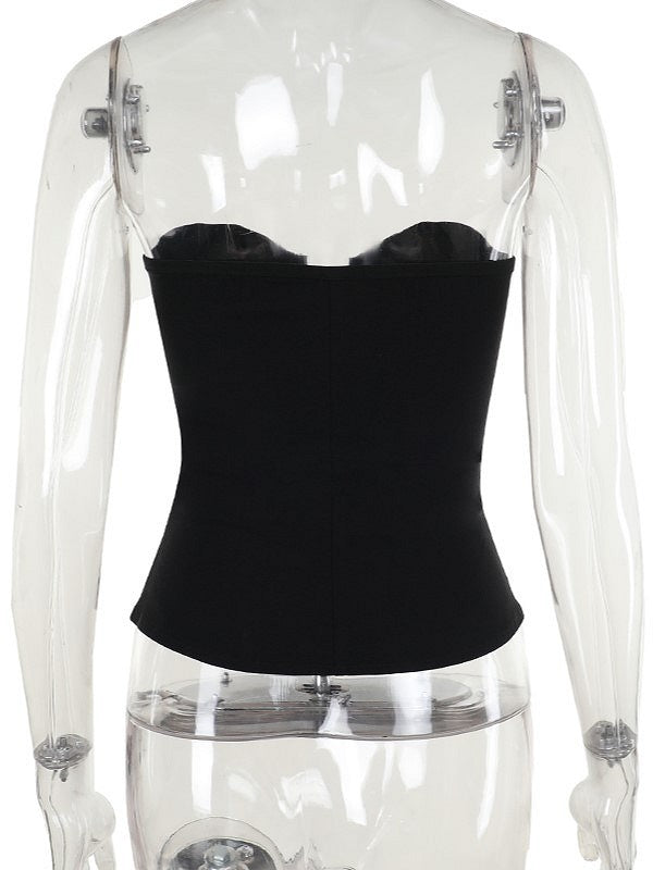 Straps Cyberpunk with Gothic Fishbone Halloween Zipper Bustier Buckle Vertical Black Adjustable