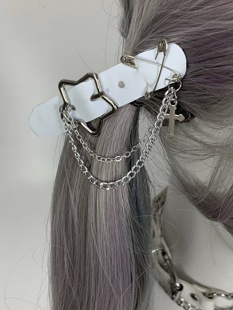 Haarspangen Schwarz/Weiß/Rosa Kreuz Verzierte Schnalle Stern Pin Charm