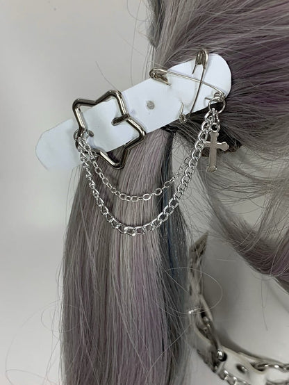 Haarspangen Schwarz/Weiß/Rosa Kreuz Verzierte Schnalle Stern Pin Charm