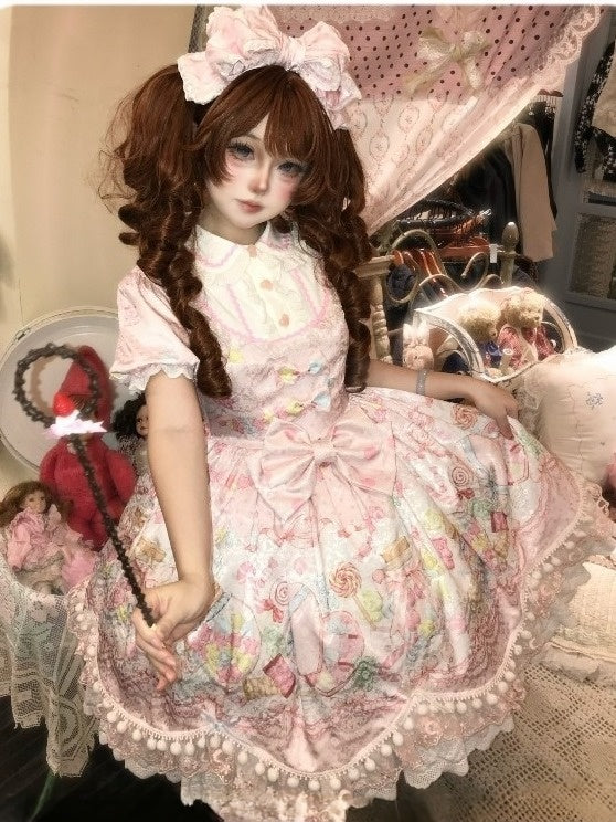 Candy-Printed Pink Sweet Bow Short-Sleeve OP Dress - Inspiration Post